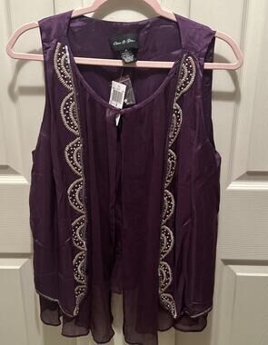 Medium Olivia & Grace blouse with attached beaded satin vest NWT $88